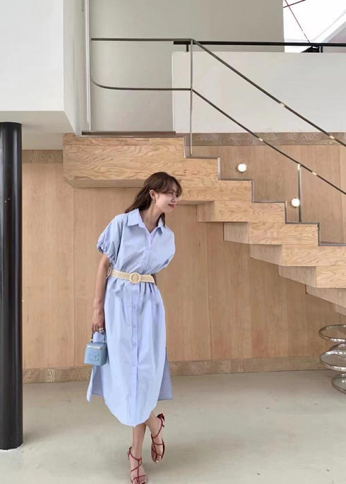 WANWAN Long Bottons Down Dress With Belt